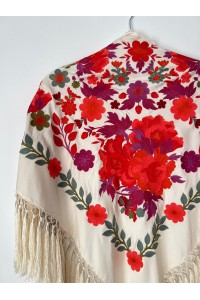 Mantoncillo de flamenca ALBOREÁ beige, flecado artesanal