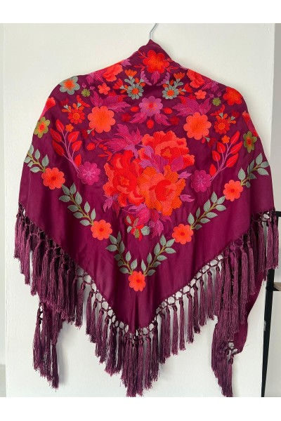 Mantoncillo de flamenca ALBOREÁ berenjena, flecado artesanal