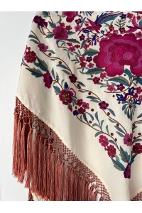 Mantoncillo de flamenca PARAISO beige, flecado artesanal