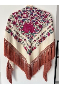 Mantoncillo de flamenca PARAISO beige, flecado artesanal