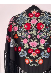 Mantoncillo de flamenca MAYO negro, rojo, rosa, azul, flecado artesana