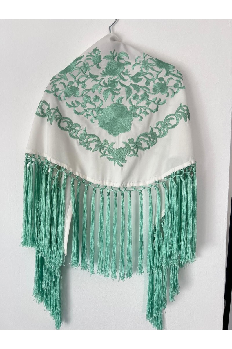 Mantoncillo de flamenca niña ANDALUCÍA bicolor blanco y verde agua