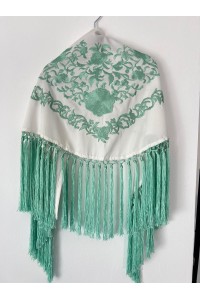 Mantoncillo de flamenca niña ANDALUCÍA bicolor blanco y verde agua