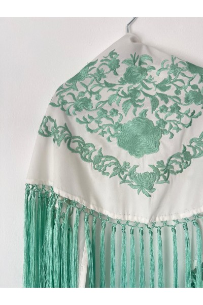 Mantoncillo de flamenca niña ANDALUCÍA bicolor blanco y verde agua