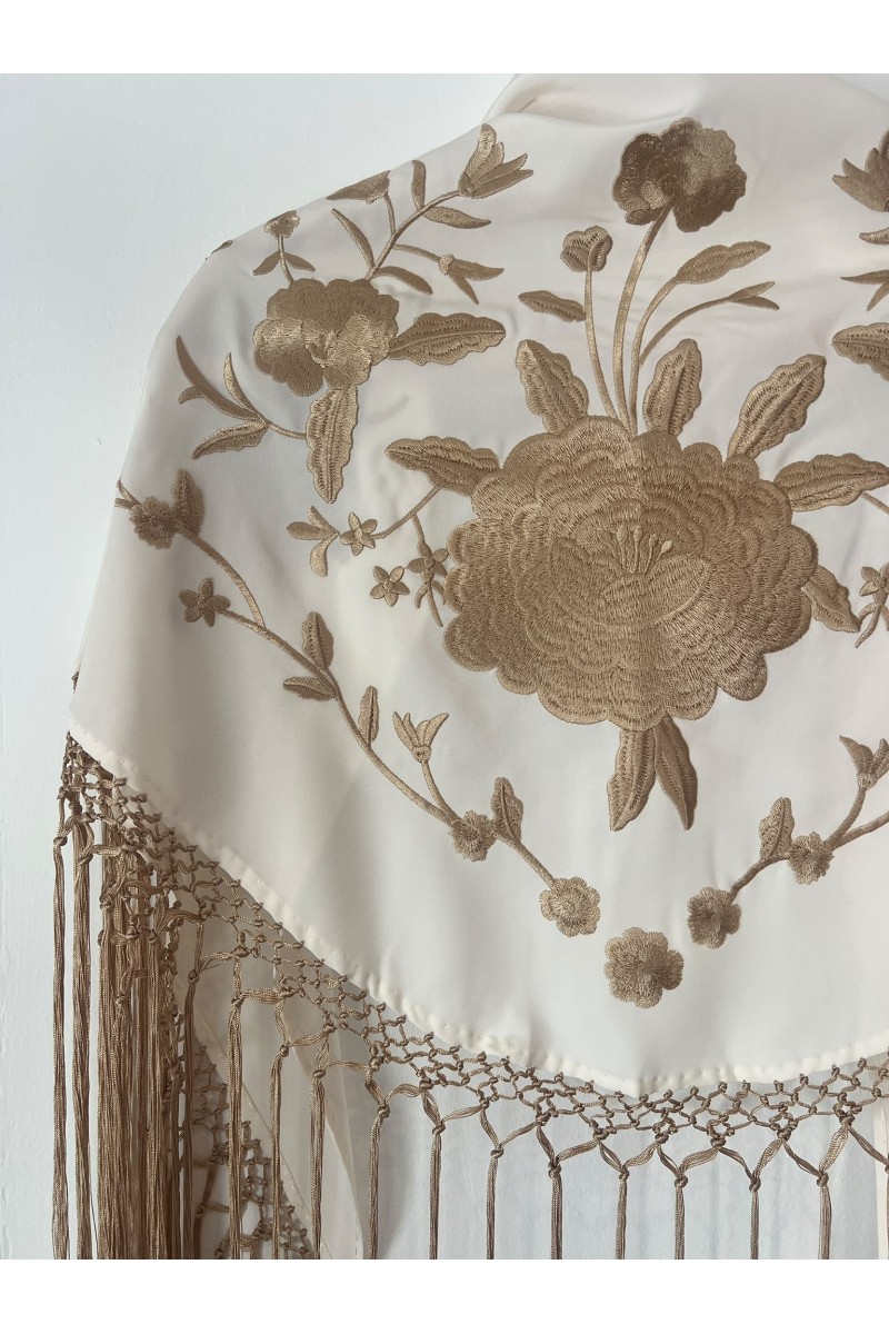 Mantoncillo ROSALEDA beige fleco dorado