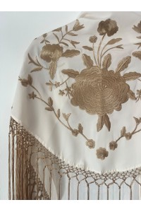 Mantoncillo ROSALEDA beige fleco dorado