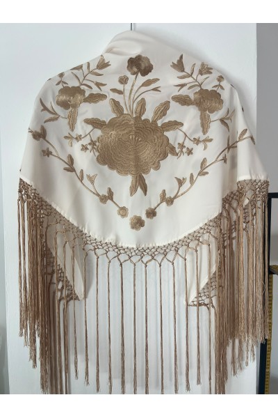 Mantoncillo ROSALEDA beige fleco dorado