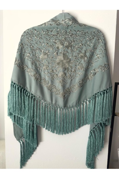 Mantoncillo de flamenca ANDALUCÍA verde jabonoso, flecado a mano