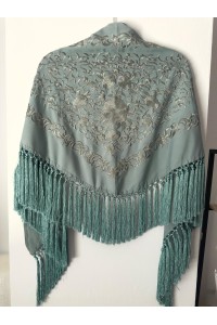 Mantoncillo de flamenca ANDALUCÍA verde jabonoso, flecado a mano