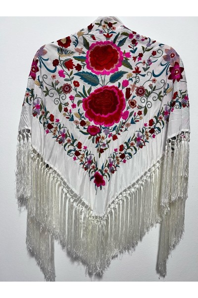 Mantoncillo PORVENIR blanco, fuxia, seda