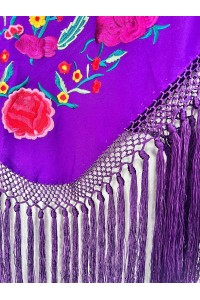 Mantoncillo de flamenca CAMELIA morado y coral, seda, arteanal