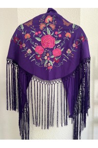 Mantoncillo de flamenca SANTANA morado y rosa fuxia, artesanal