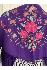 Mantoncillo de flamenca SANTANA morado y rosa fuxia, artesanal